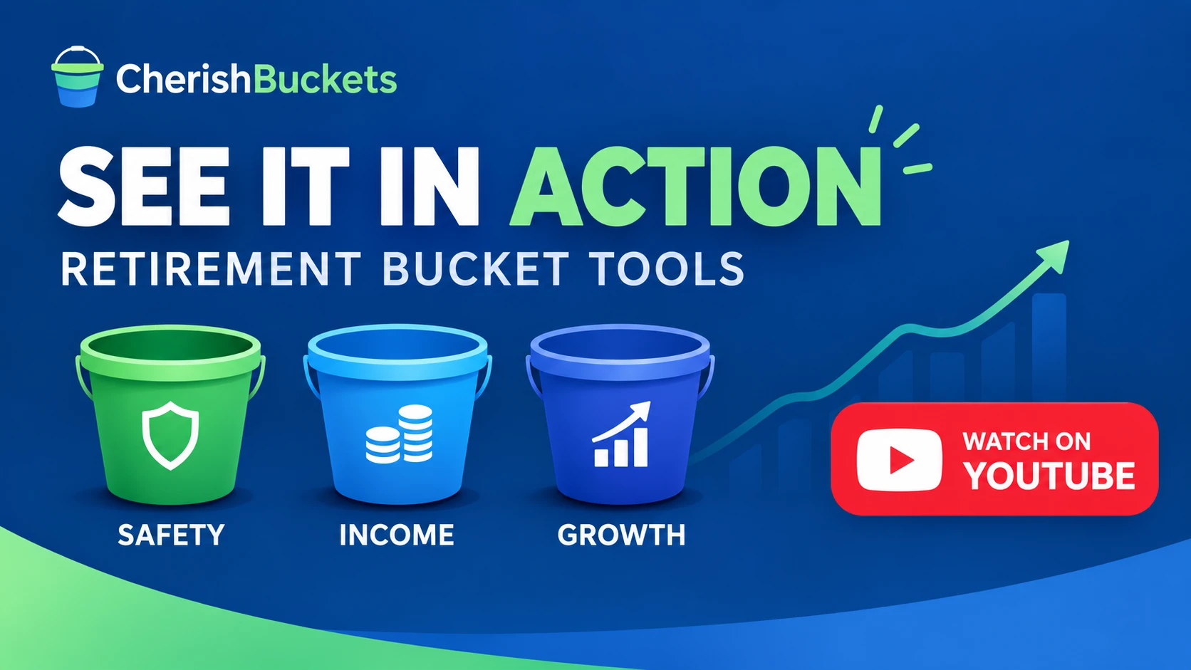Safety, Income and Growth buckets with a Watch on YouTube button